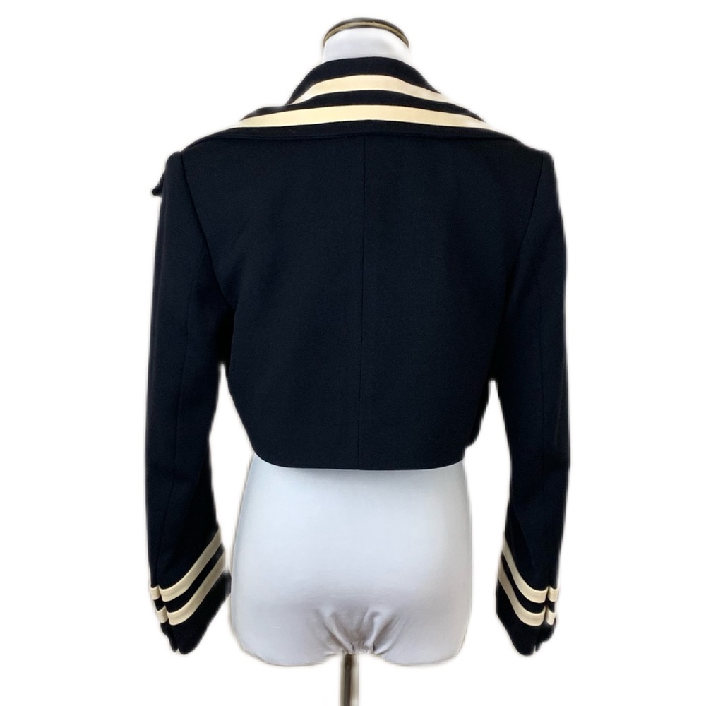 Vintage Rodney Vaughn SZ 4 Telford Black Cream Striped Sailor Collar Wool Jacket - Picture 5 of 10